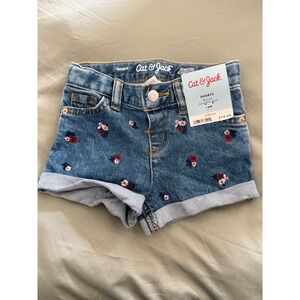 Cat & Jack Baby Girls Floral Embroidered Denim Shorts Medium Wash 18M NWT